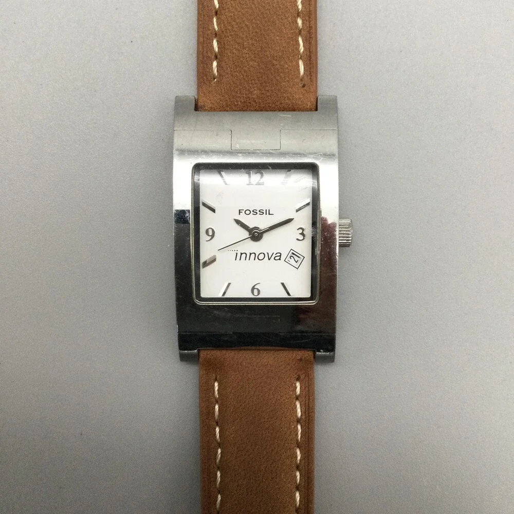 Fossil Innova Watch Women 24mm Date Silver Tone Brown Leather PR5169 New Battery